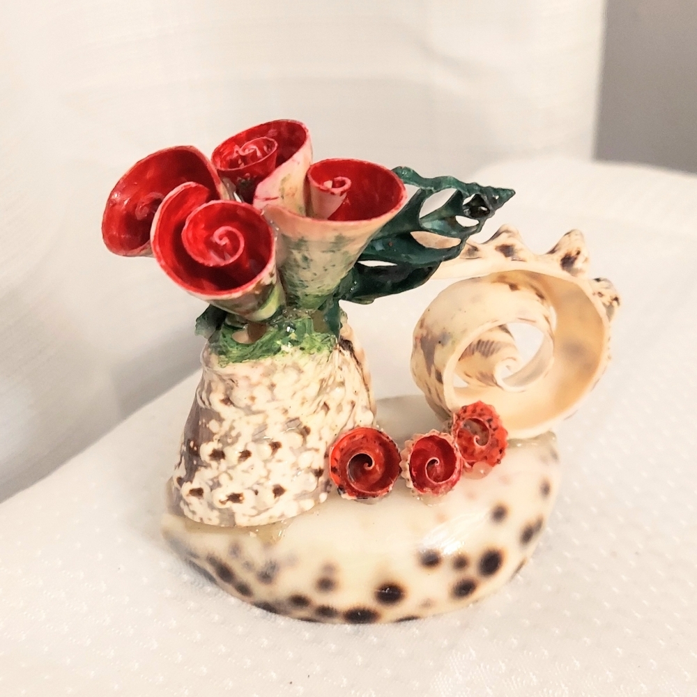 Shell Flower Sculpture Spiral Conch Handcrafted Beach Floral Ocean